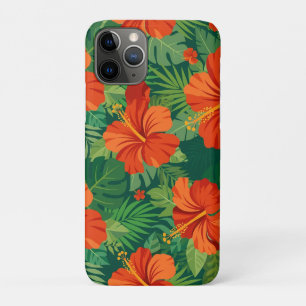 Hibiscus Flowers Red Orange Green Jungle Foliage iPhone 11 Pro Case
