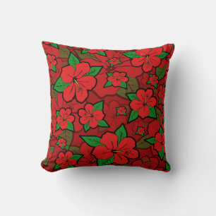 Hibiscus Flowers Red Throw Pillow