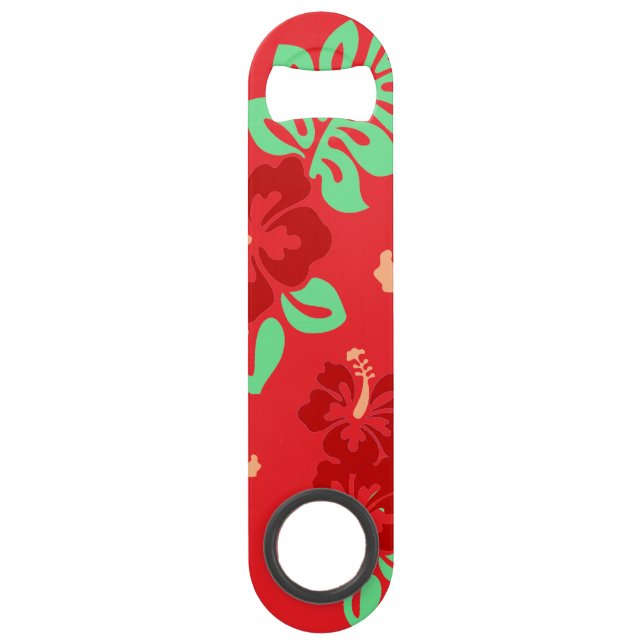 Hibiscus Flowers Red Tropical Pattern Bar Key (Front)