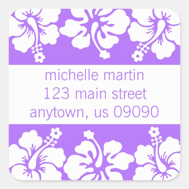 Hibiscus Flowers Return Address Label (Purple) (Front)