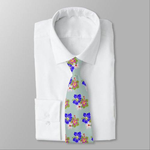 Hibiscus Flowers Sage Green Grooms tie