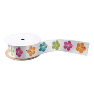 Hibiscus Flowers Satin Ribbon