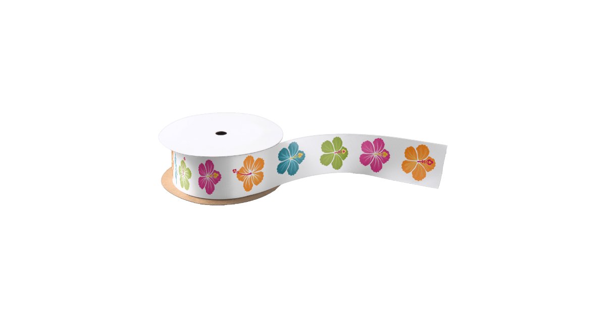 Hibiscus Flowers Satin Ribbon | Zazzle