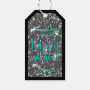 Hibiscus Flowers Sketch Black Gift Tags