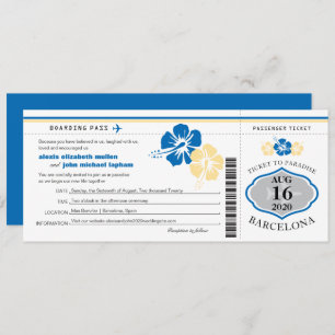 Hibiscus Flowers Spain Boarding Pass Wedding Invitation