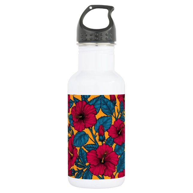 Hibiscus flowers stainless steel water bottle (Front)