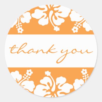 Hibiscus Flowers Thank You Label (orange) by WindyCityStationery at Zazzle