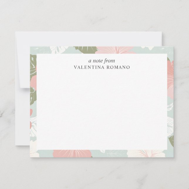 Hibiscus Flowers Tropical Botanical MONOGRAM CUTE Note Card (Front)