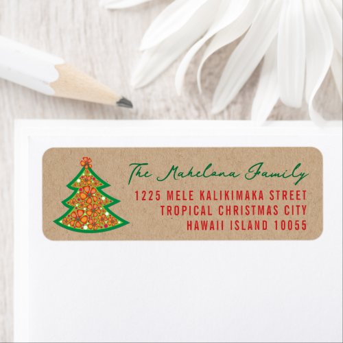 Hibiscus Flowers Tropical Christmas Tree Address Label