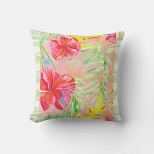 Hibiscus Flowers Tropical Throw Pillow