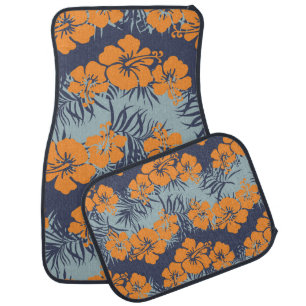 Hibiscus Flowers: Vintage Floral Wallpaper Car Floor Mat