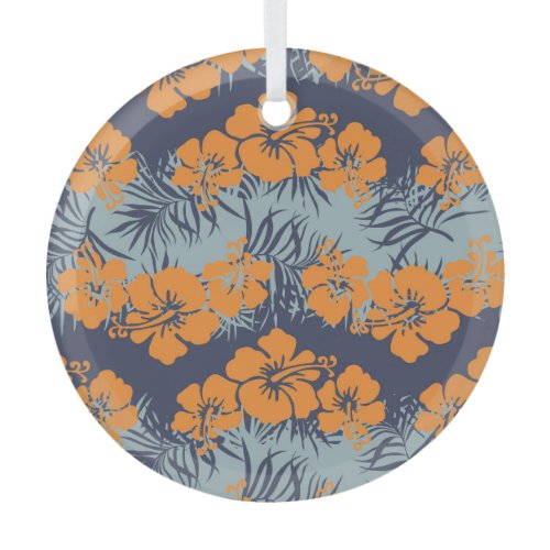 Hibiscus Flowers: Vintage Floral Wallpaper Glass Ornament