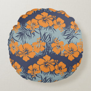 Hibiscus Flowers: Vintage Floral Wallpaper Round Pillow