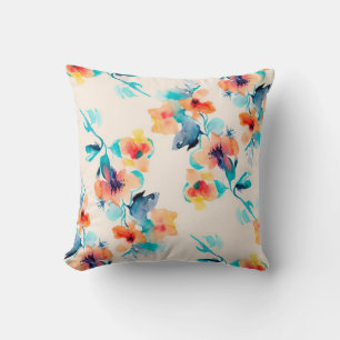 Hibiscus flowers watercolor illustration pattern throw pillow