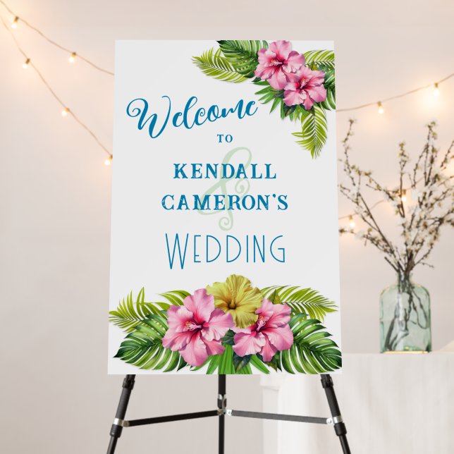 Hibiscus Flowers Wedding Welcome Board (In Situ (Stand))
