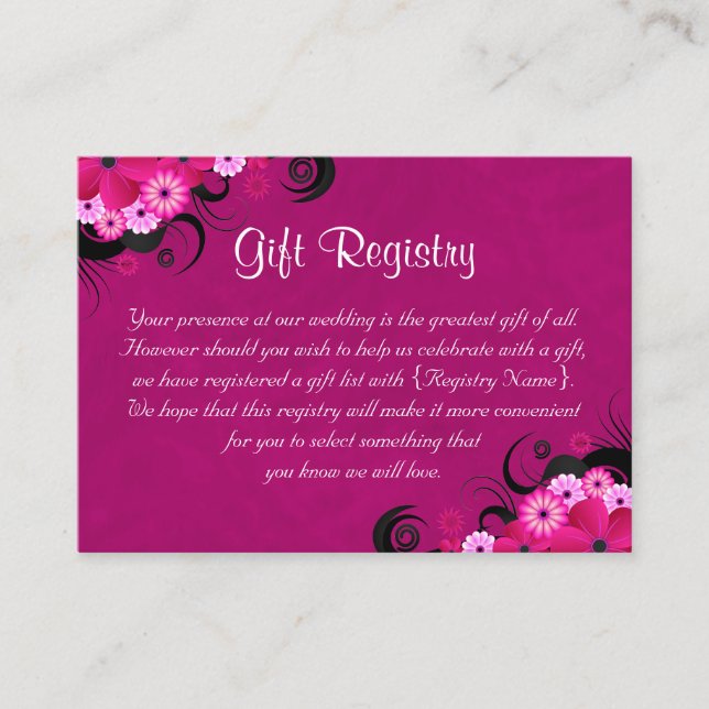 Hibiscus Fuchsia Mini Wedding Gift Registry Enclosure Card (Front)
