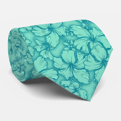 Hibiscus Garden Floral Hawaiian Mint Green Tie