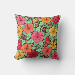 Hibiscus Garden Throw Pillow – Bright Butterflies