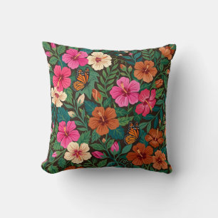 Hibiscus Garden Throw Pillow – Colorful Butterfly
