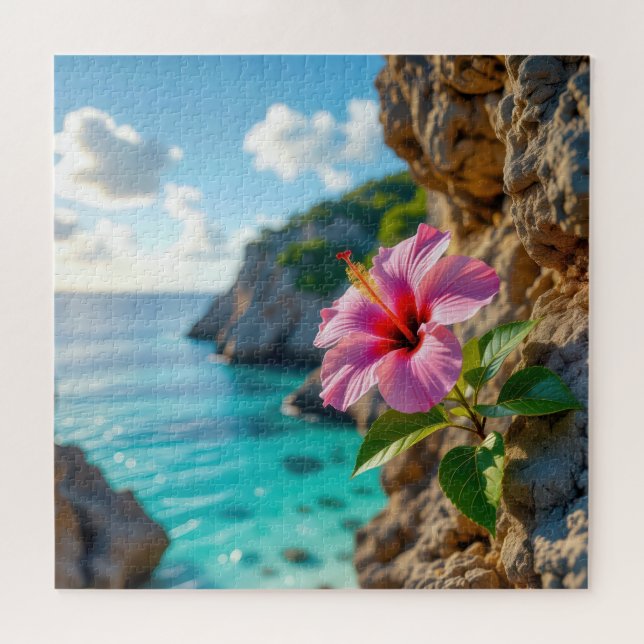 Hibiscus Growing in a Rocky Cliff Jigsaw Puzzle (Horizontal)
