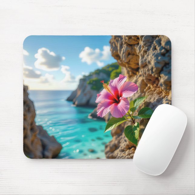 Hibiscus Growing in a Rocky Cliff Mouse Pad (With Mouse)