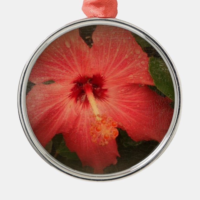 Hibiscus Grunge Metal Ornament (Front)