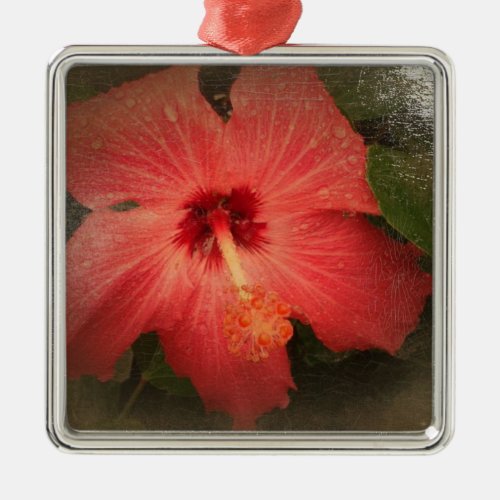 Hibiscus Grunge Metal Ornament