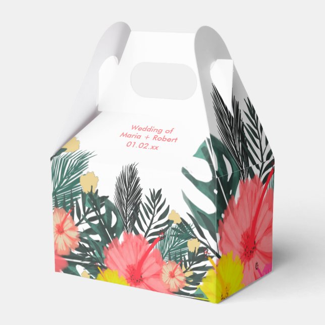 Hibiscus Hawaii Tropical Hand Drawn Bright Wedding Favor Boxes (Front Side)