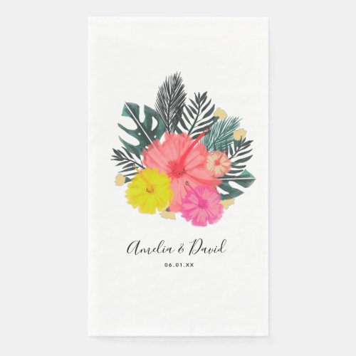 Hibiscus Hawaii Tropical Hand Drawn Floral Wedding Paper Guest Towels