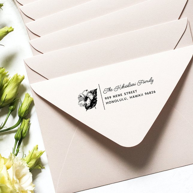 Hibiscus Hawaiian Family Name Address Self-inking Stamp (Creator Uploaded)