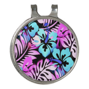Hibiscus Hawaiian Flower Pattern Tropical Pink Blu Golf Hat Clip