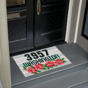 Hibiscus Hawaiian Tropical Address Doormat
