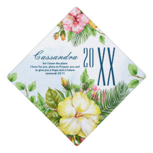 Hibiscus Hawaiian Tropical Floral Graduation Cap Topper