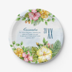 Hibiscus Hawaiian Tropical Floral Graduation Paper Plates