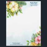 Hibiscus Hawaiian Tropical Floral Letterhead<br><div class="desc">Hibiscus with Tropical Foliage on a Light Blue Wash.
Blue Wash can be deleted by editing the design.</div>