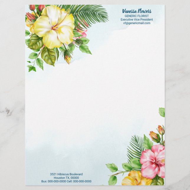 Hibiscus Hawaiian Tropical Floral Letterhead (Front)