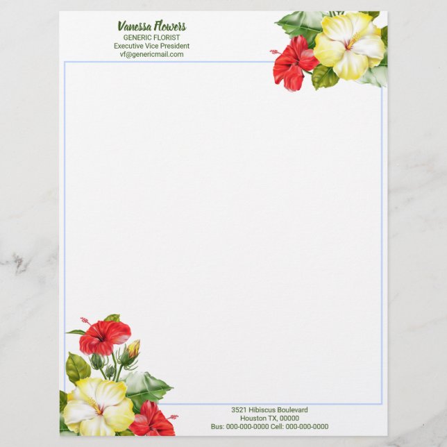 Hibiscus Hawaiian Tropical Floral Letterhead (Front)