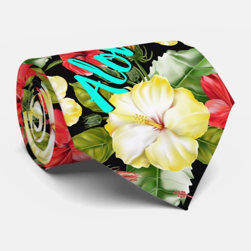 Hibiscus Hawaiian Tropical Floral Neck Tie