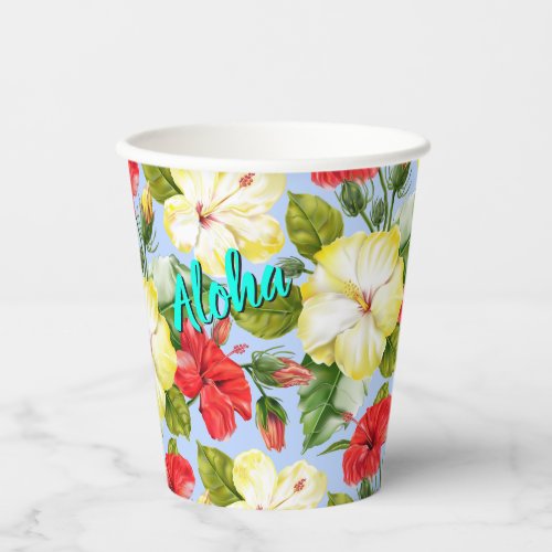 Hibiscus Hawaiian Tropical Floral Paper Cups
