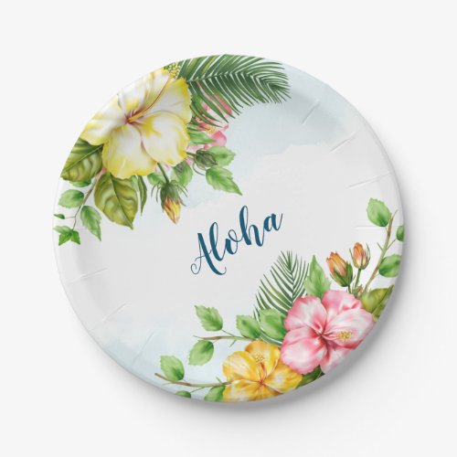 Hibiscus Hawaiian Tropical Floral Paper Plates