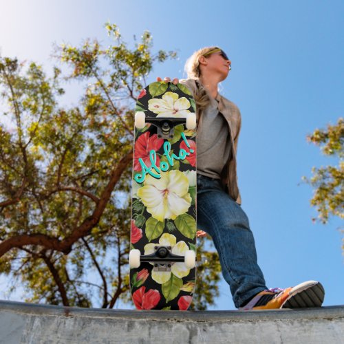 Hibiscus Hawaiian Tropical Floral Skateboard