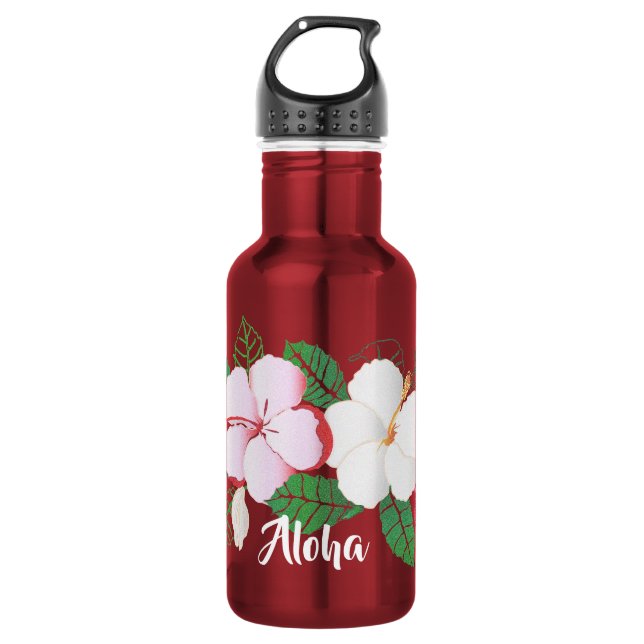 Hibiscus Hawaiian Tropical Floral Stainless Steel Water Bottle (Front)