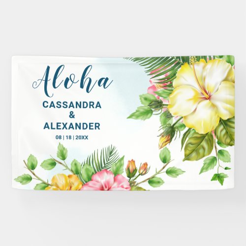 Hibiscus Hawaiian Tropical Floral Wedding Backdrop Banner