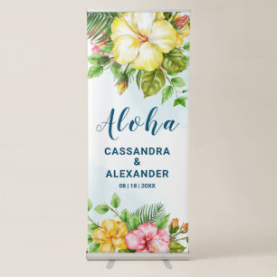 Hibiscus Hawaiian Tropical Floral Wedding Backdrop Retractable Banner