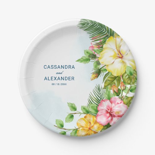 Hibiscus Hawaiian Tropical Floral Wedding Paper Plates