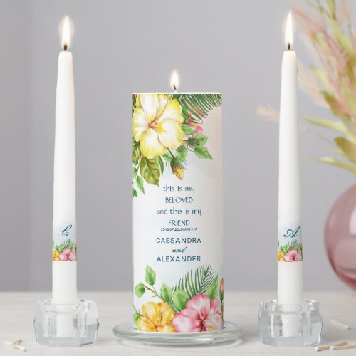 Hibiscus Hawaiian Tropical Floral Wedding Unity Candle Set