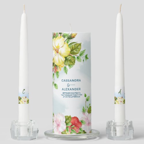 Hibiscus Hawaiian Tropical Floral Wedding Unity Candle Set