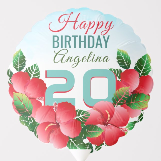 Hibiscus Hawaiian Tropical Personalized Birthday Balloon (Front)