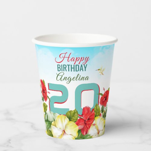 Hibiscus Hawaiian Tropical Personalized Birthday Paper Cups