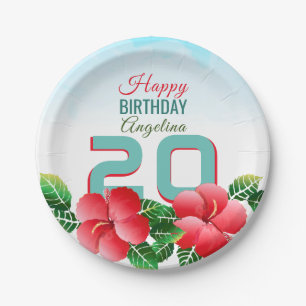 Hibiscus Hawaiian Tropical Personalized Birthday Paper Plates